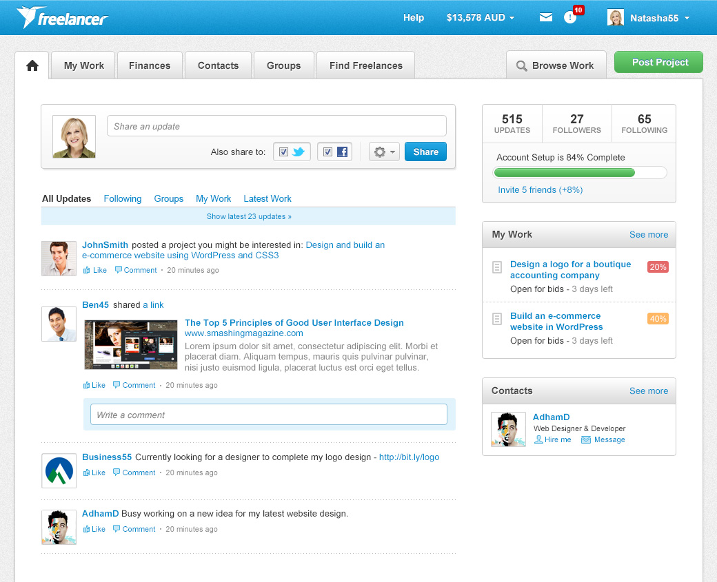 dashboard user interface