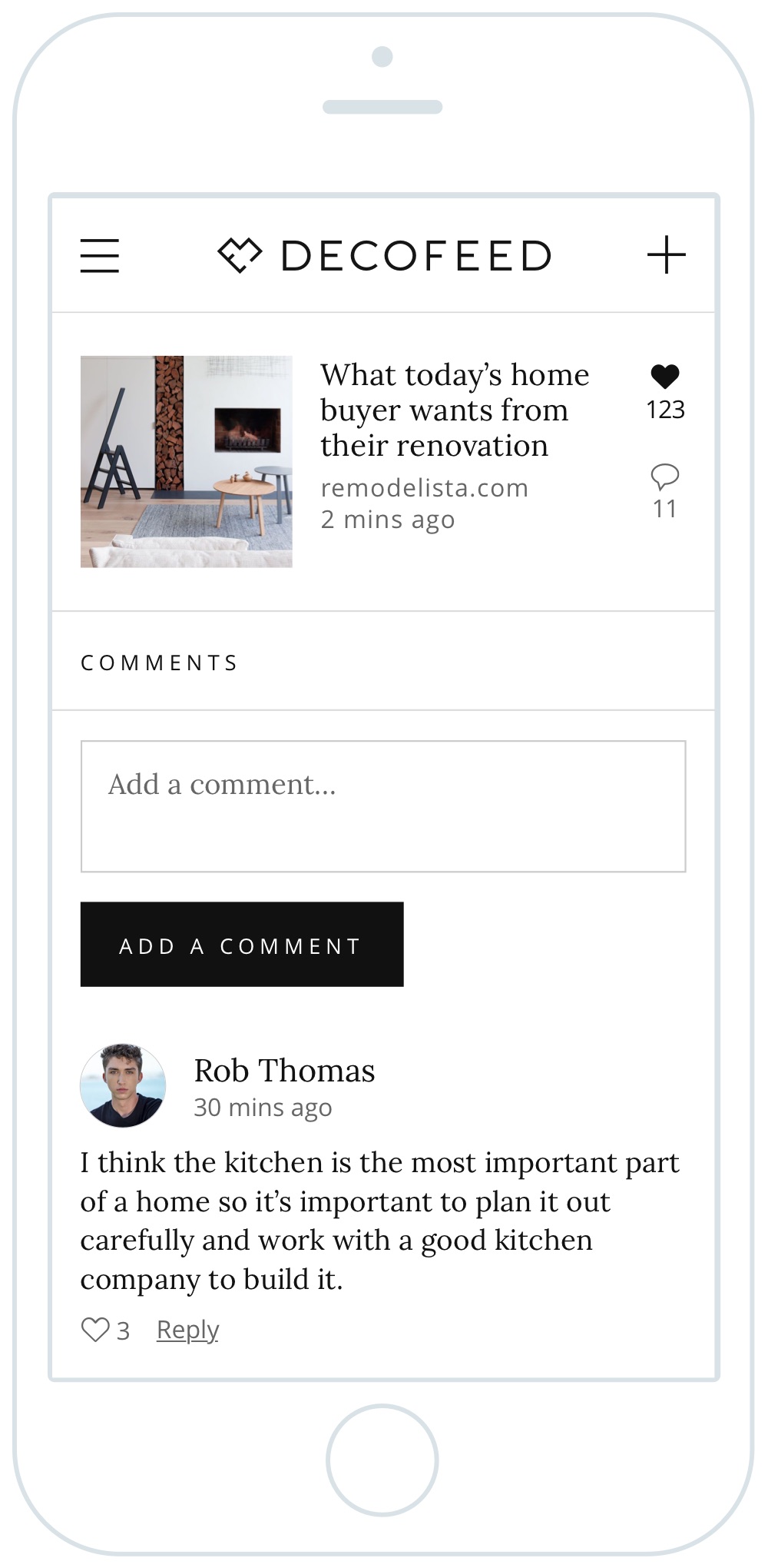 Comments screen mobile