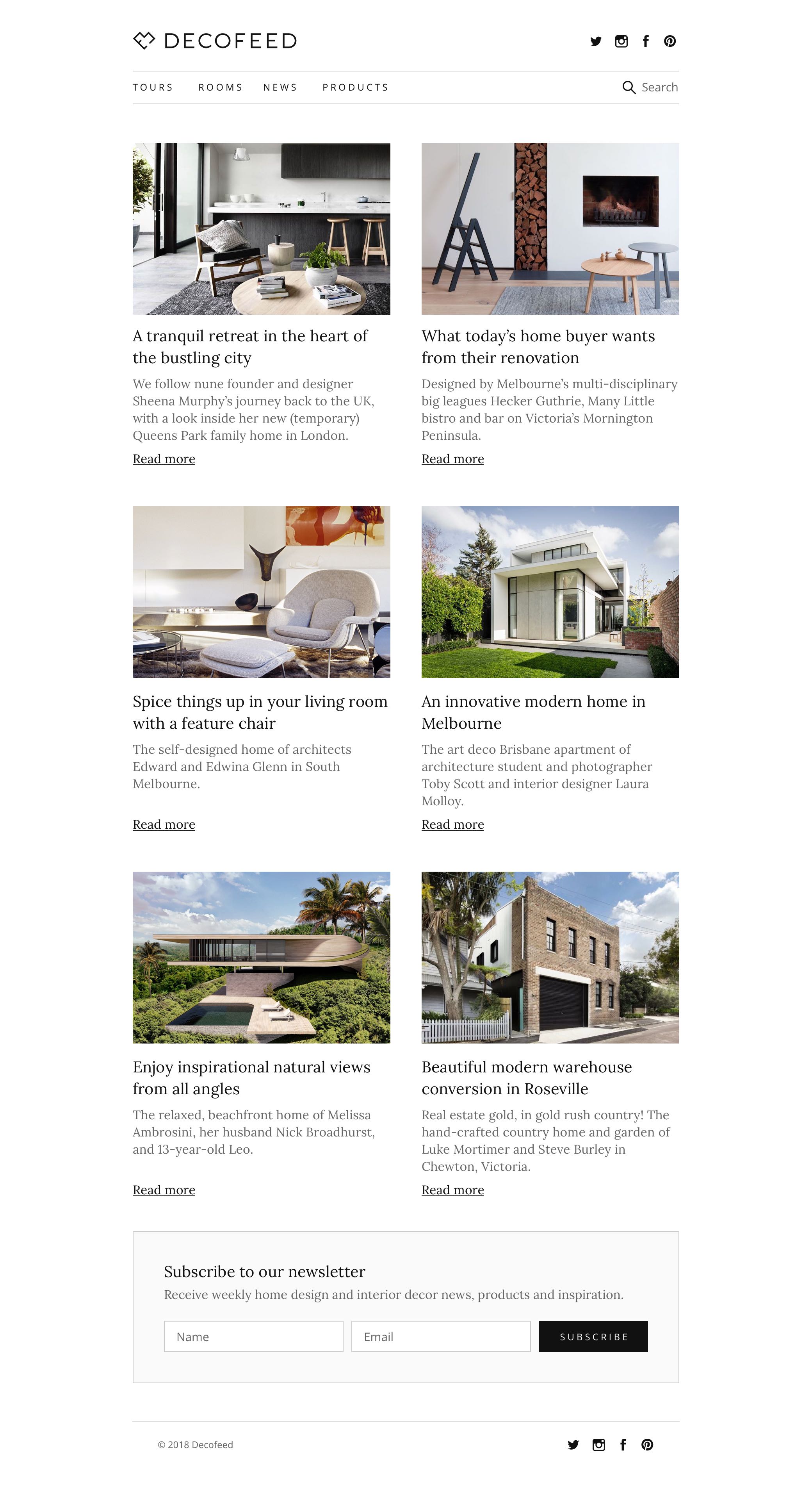 Decofeed blog design for desktop