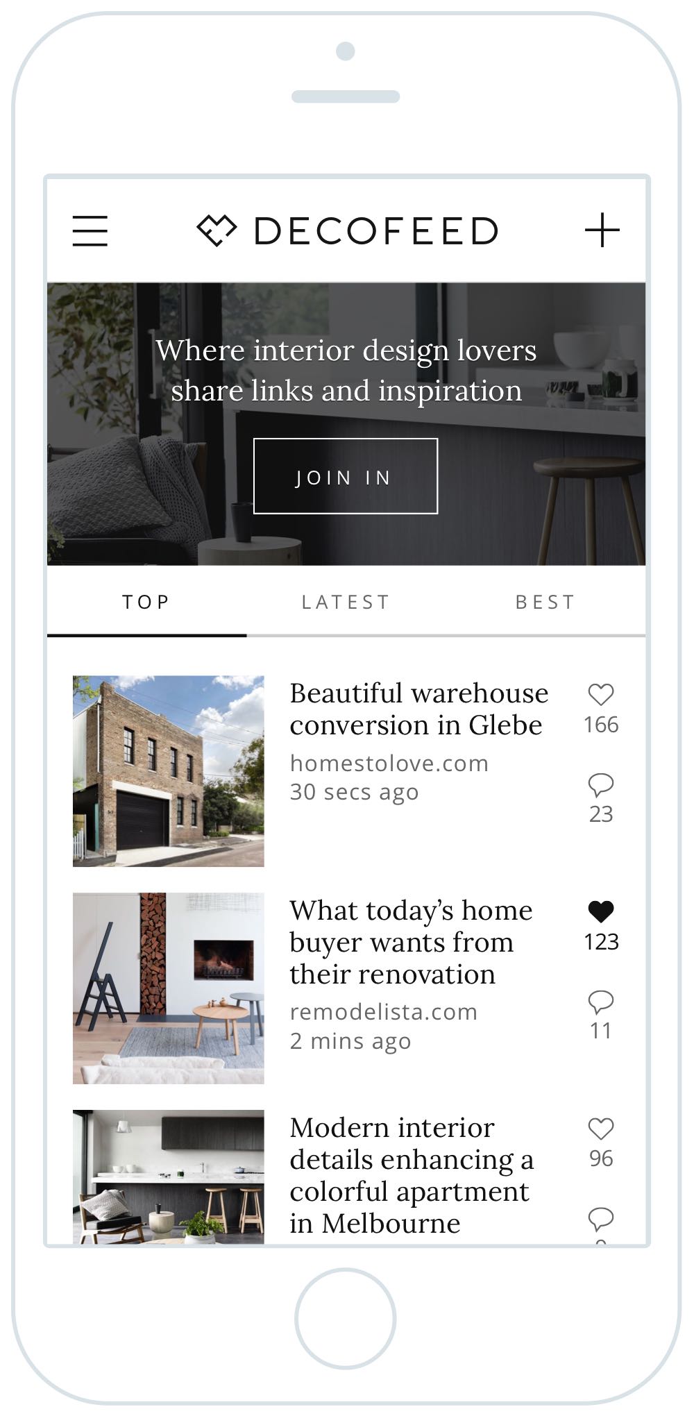 Interior design news feed mobile