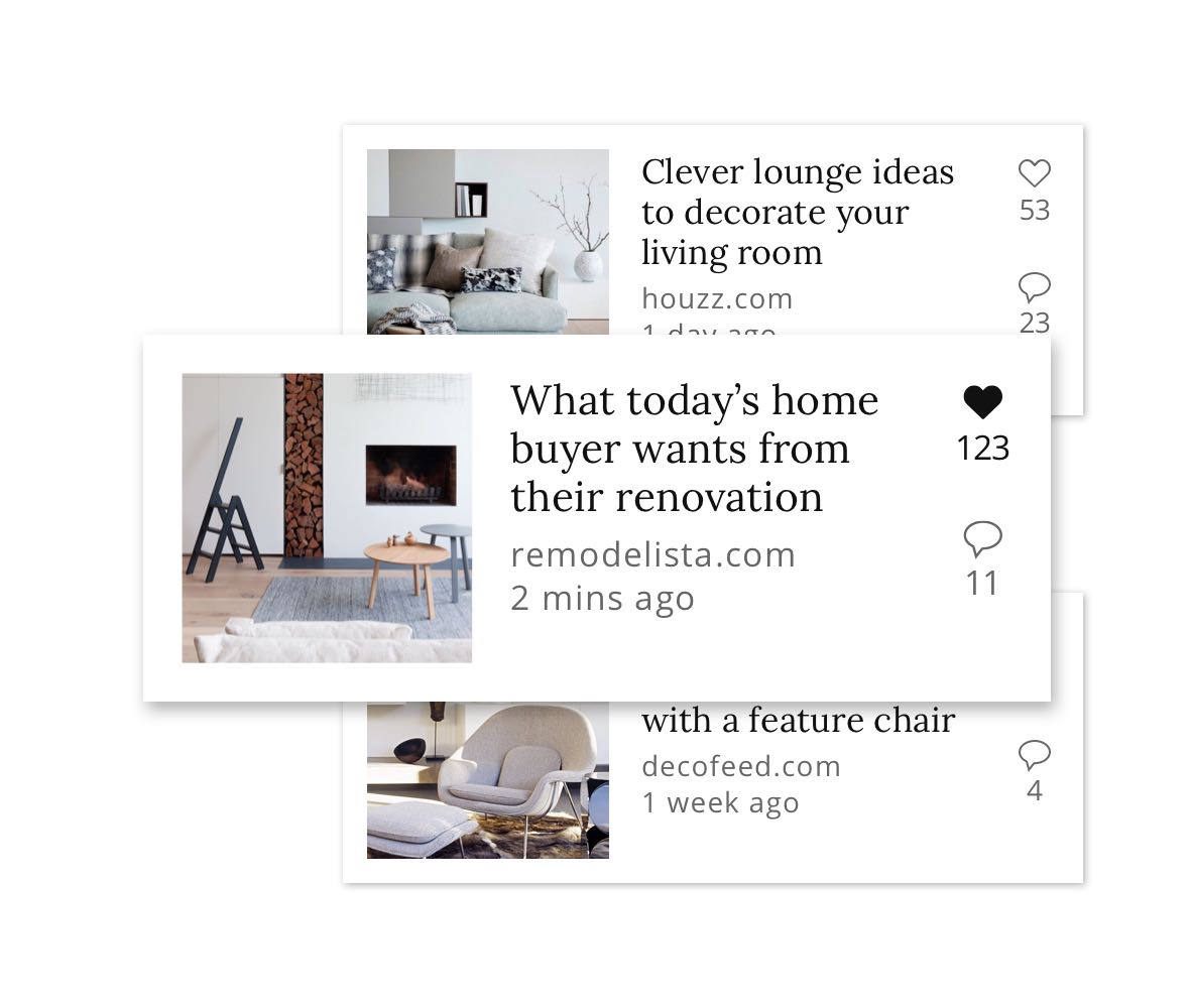 Interior design news feed tiles