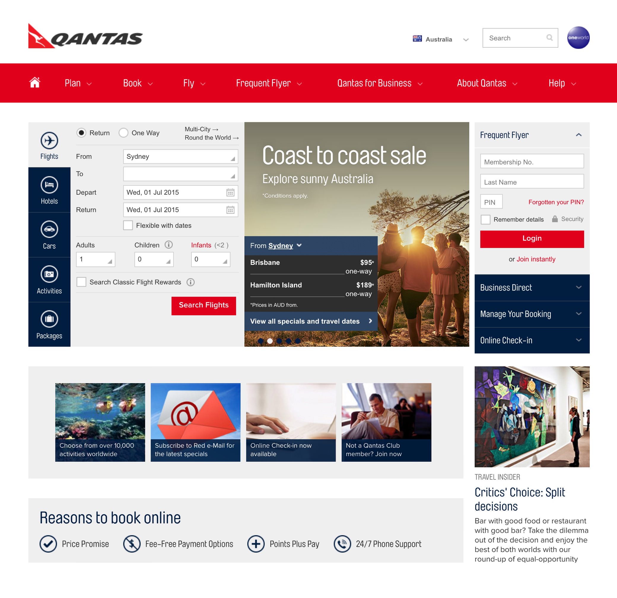 The old Qantas homepage (2014)