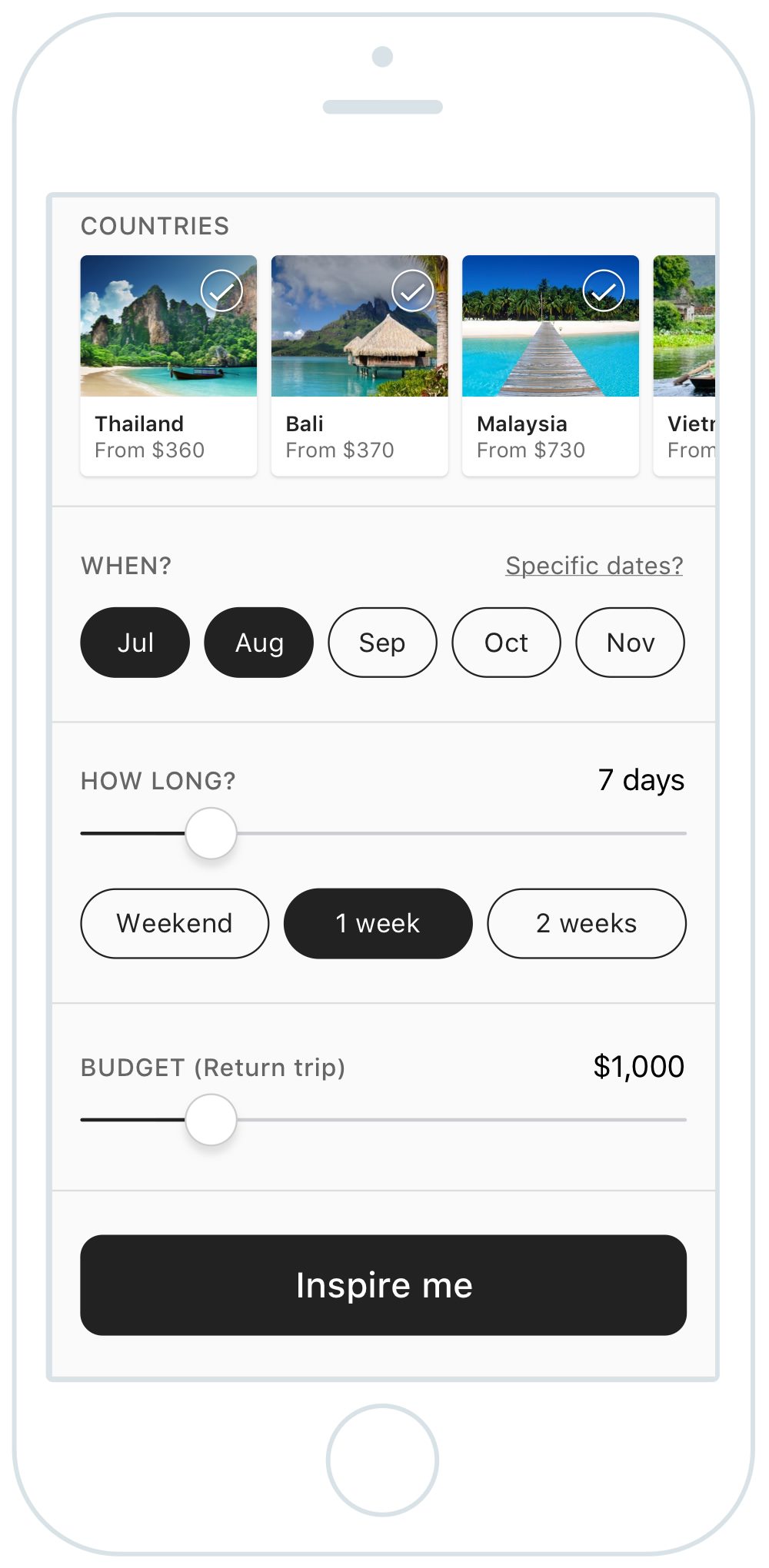 Interest-based flight search concept filters