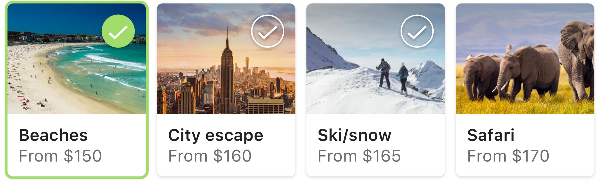 Interest-based flight search concept cards