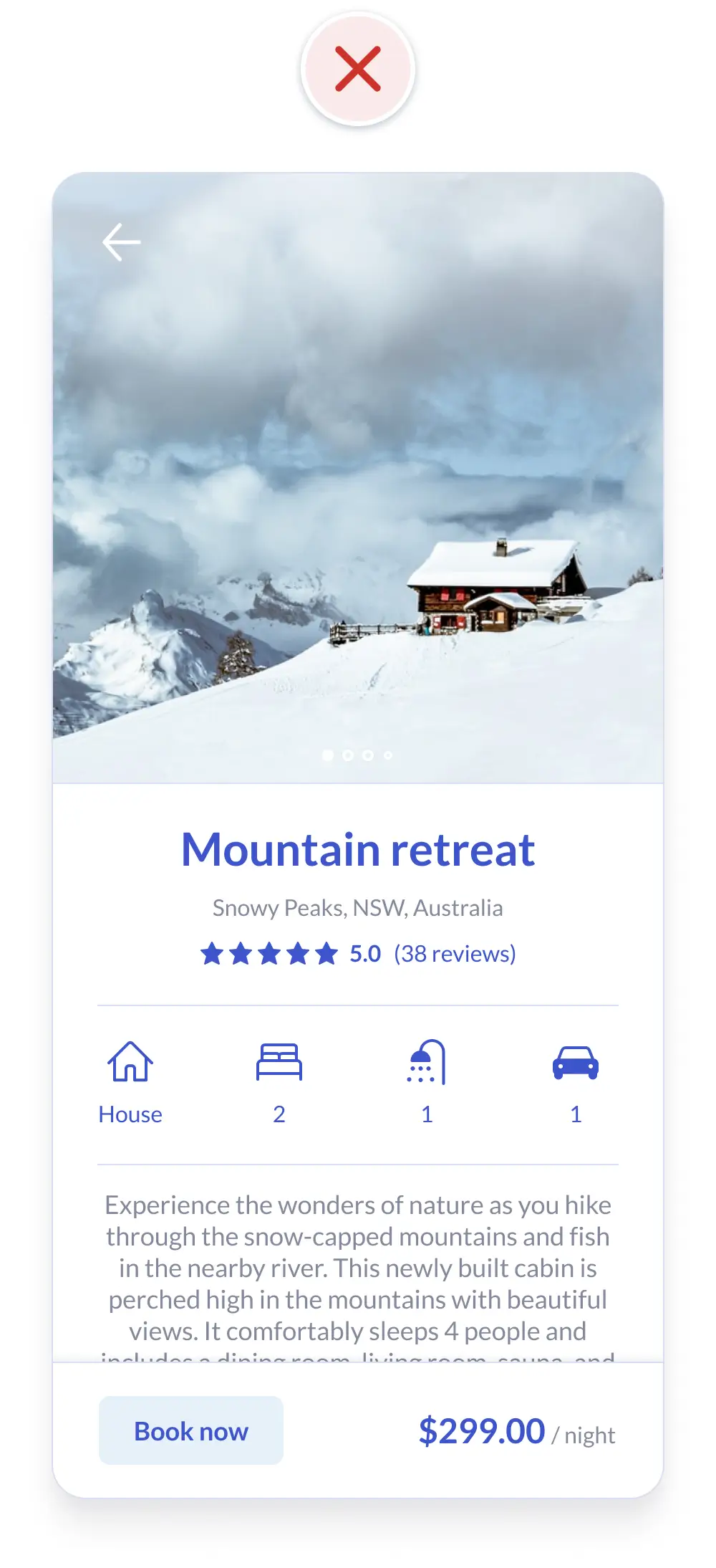 User interface design example before